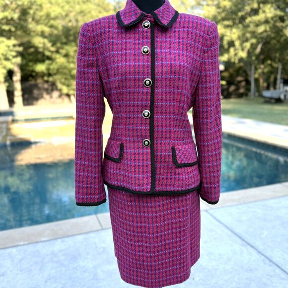 Gorgeous Fushia and Blue Tweed Adrianna Papell 2 Piece Skirt Suit- Size 12 - Picture 1 of 5